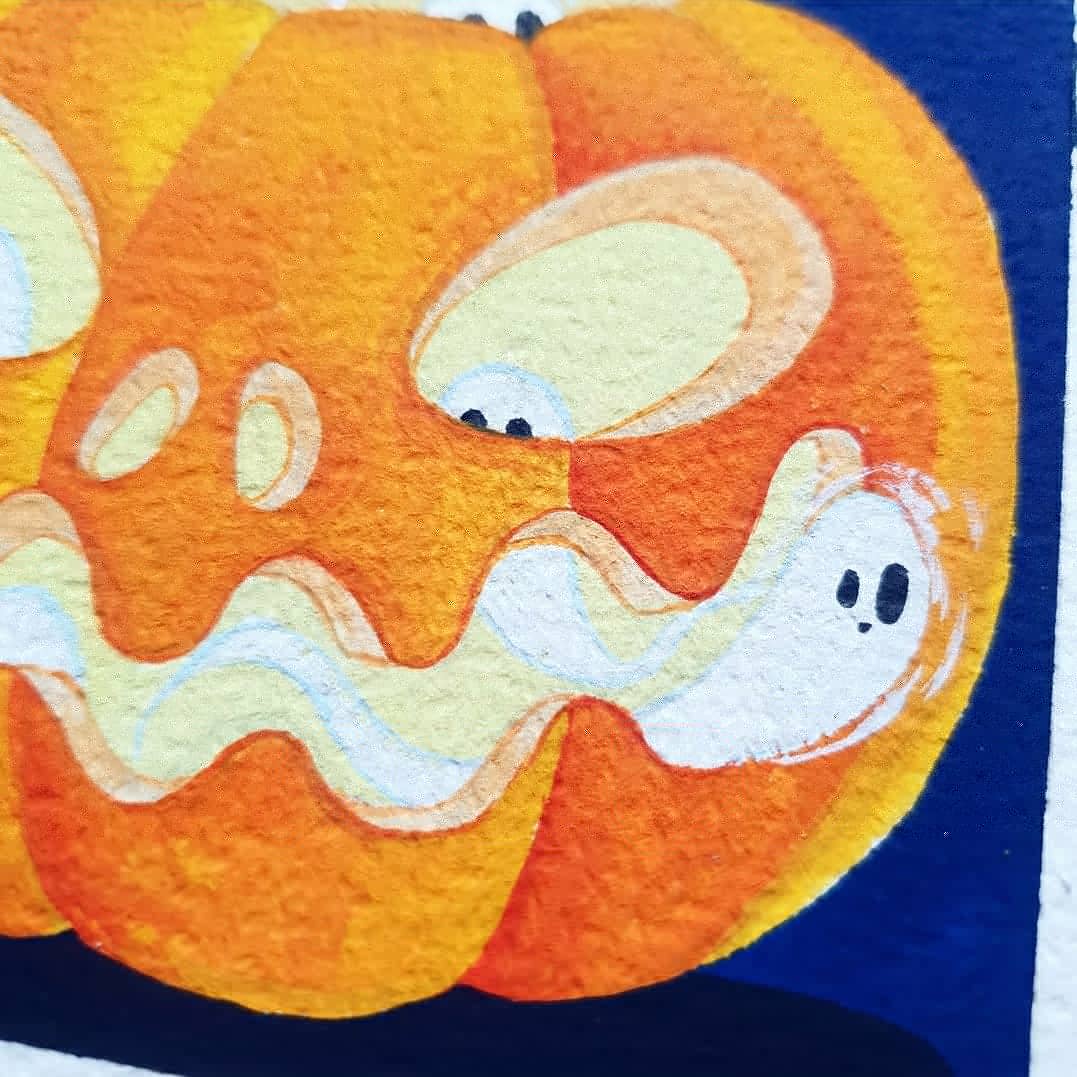 AnnaNander's tweet photo. Happy spooky month! 🎃👻🔮 For the start of October I decided to take out my gouache paints again and try some new 100% cotton paper. #drawtober2020 #drawtober #drawtobercarvings https://t.co/ElsZpN9BTd