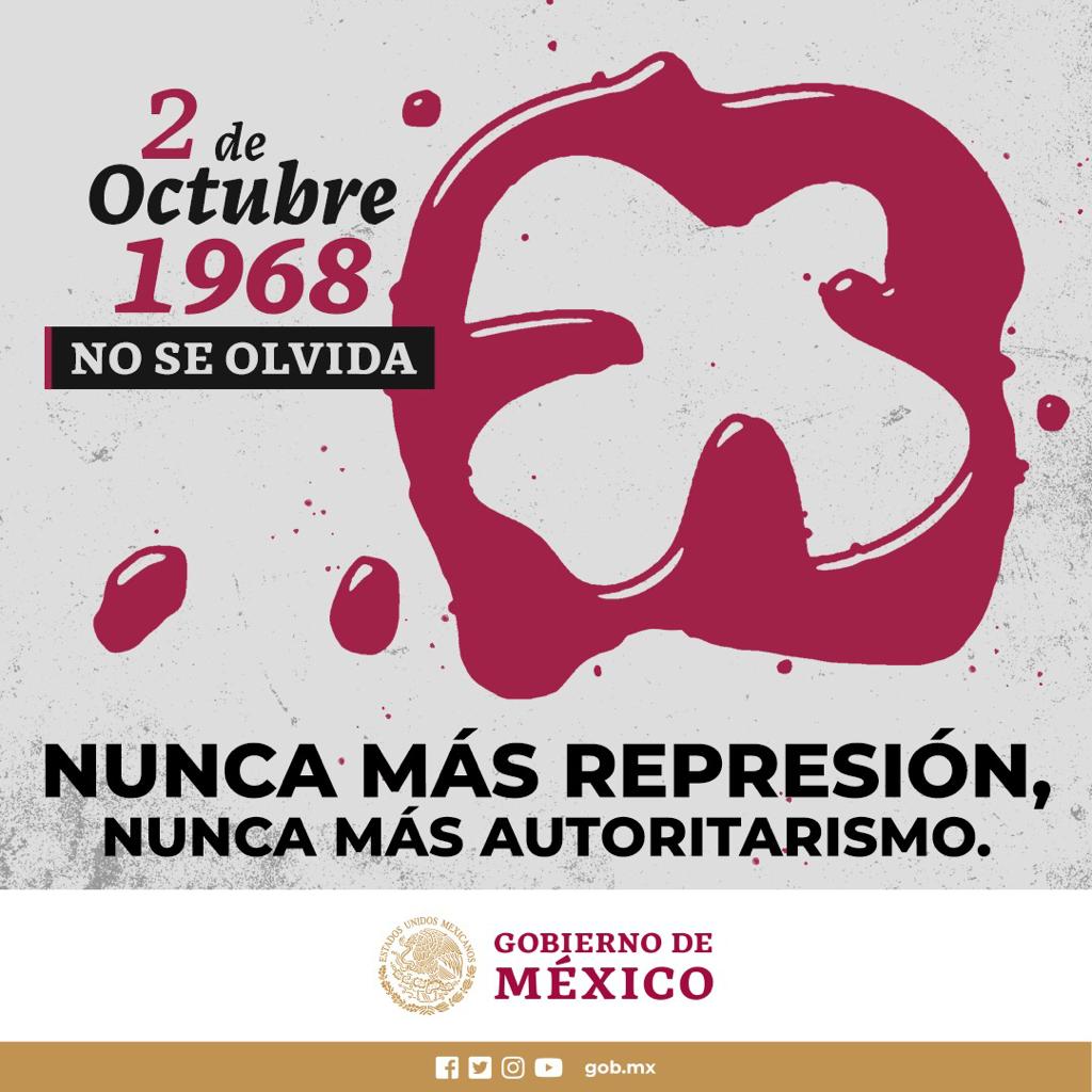 fmosqman's tweet photo. ¡ #2DeOctubreNoSeOlvida !

2 de Octubre de 1968 se vivió en la historia de nuestro país uno de los momentos de mayor represión y autoritarismo.
 
Recordarlo nos permite mirar hacia el presente y el futuro para que nunca más la represión y el autoritarismo estén presentes. https://t.co/R4IaAgplUZ