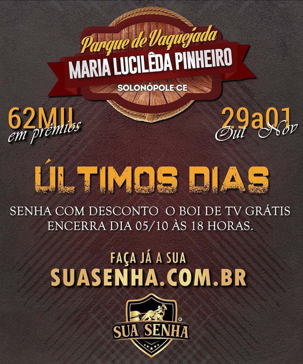 abreaporteira's tweet photo. De 29/10 a 01/11 no @parquemarialuciledapinheiro em Solonópole - CE tem Vaquejada.
Garanta sua senha antecipada pelo site do https://t.co/E3DhF8mdSD
🚨BOI DE TV GRÁTIS E DESCONTOS
#vaquejada #abreaporteira #valeuoboi #vaqueiro #cavalo #vaqueirama #mandaboi https://t.co/yB7Rl9OQ5B