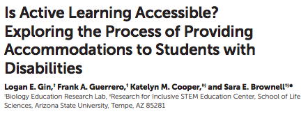 LoganGin's tweet photo. A big week for me! Excited to share our work in @CBELifeSciEd on identifying ways to make active learning science courses more #accessible and #inclusive of students with #disabilities!

#DEHEM #DisabledinSTEM #DisabledInHigherEd

https://t.co/rUJvN34gMU https://t.co/9VHKcyhyMt