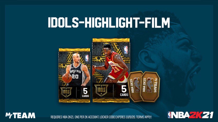 nba2k21_locker's tweet photo. Locker Code 🚨 Use this code for a chance at an IDOLS Series I: Dominique Wilkins Pack, IDOLS Series I: Manu Ginobili Pack, or 2 tokens #NBA #NBA2K #NBA2K21 #LOCKERCODE #MYTEAM #PLAYERS https://t.co/MwHSlB1k5F