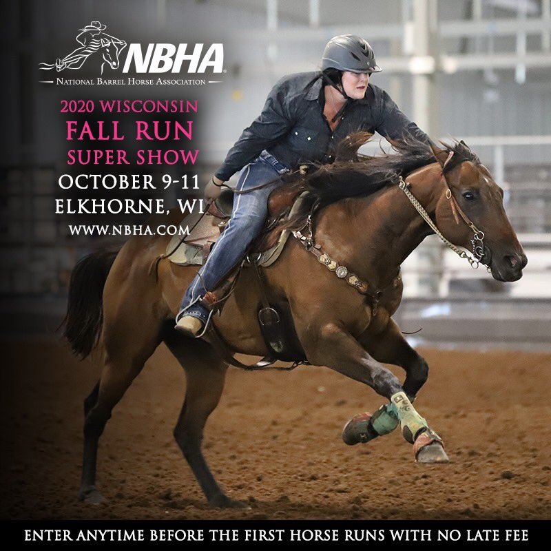 Don't miss the 2020 NBHA Wisconsin Fall Run Super Show October 9-11 at the Walworth County Fairgrounds in Elkhorn, Wisconsin. Enter anytime, with no late fee, before the first 30 horses run in open races! #NBHASuperShow

Info>> nbha.com/show/2020-nbha…