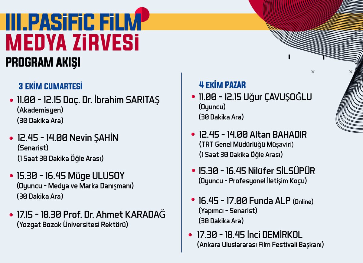 "III.Pasific Film Medya Zirvesi" Program Akışı...