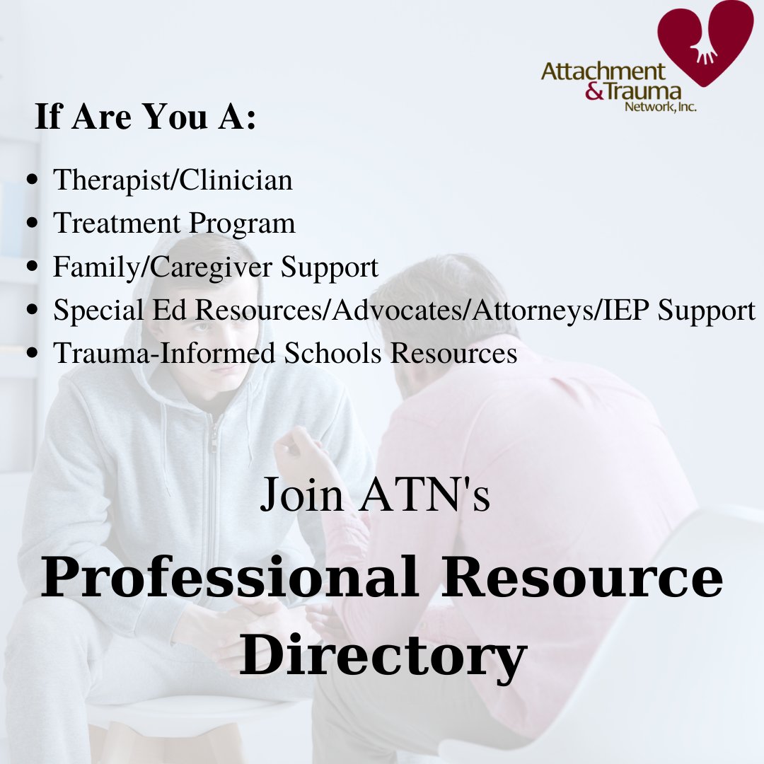attachtrauma's tweet image. Here at the Attachment &amp;amp; Trauma Network we are very excited to be launching our Professional Resource Directory in November 2020.  To be listed, please follow the link provided:  ow.ly/2bsP50BHXim
#ResourceDirectory #EducationProfessionals #MentalHealthProfessionals