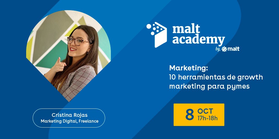 "💥 Llego el momento de reestructurar tu #estrategia de #marketingdigital con el poder de las herramientas de growth marketing. 

🗓 08/10 ⏱ 17:00h <a href="/cristirojas88/">Cristina Rojas</a>  nos contará como hacerlo en nuestra MALT ACADEMY

Registrate 👉 app.livestorm.co/malt-community… 
"