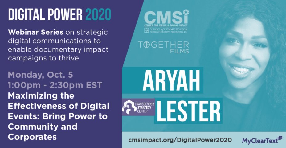 Together_Films's tweet photo. The #DigitalPower2020 webinar series continues strong with speaker @AryahElle of the #TransgenderStrategyCenter! Want to take your digital events to the next level? This is for you! Register here: https://t.co/ukuWc5CJ5U https://t.co/VgKsgS87nv