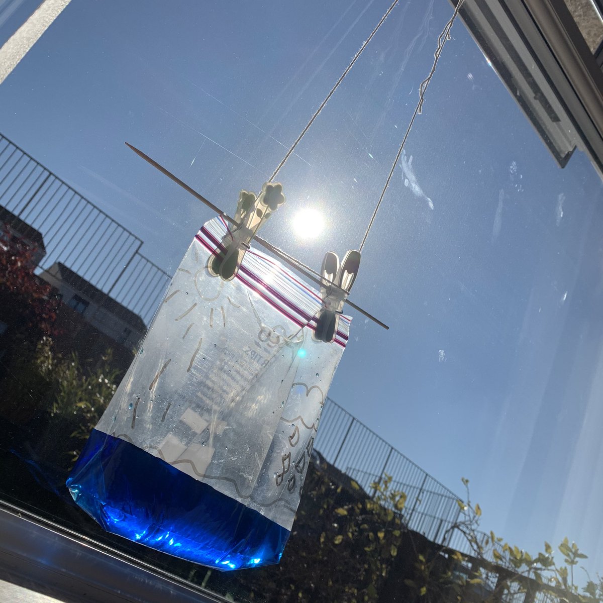 tflips71's tweet photo. @MissShawWPS @WhinhillPS our experiment hanging in a sunny window #evaporation #condensation #precipitation #accumulation #watercycle #chocolatetopic #cocoabeans #WhinhillDoesScience https://t.co/xynqaViSFu