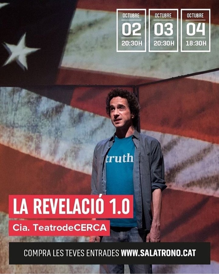 LA REVELACIO 1,0 a la <a href="/sala_trono/">Sala Trono Tarragona</a> 2.3 i 4 d'Octubre Un viatge sobre la veritat i la llibertat on tot els diàlegs són reals. Finalista premi BBVA de tteqtre @fcaixescatalanes <a href="/grecfestivalbcn/">Grec Festival Bcn</a>