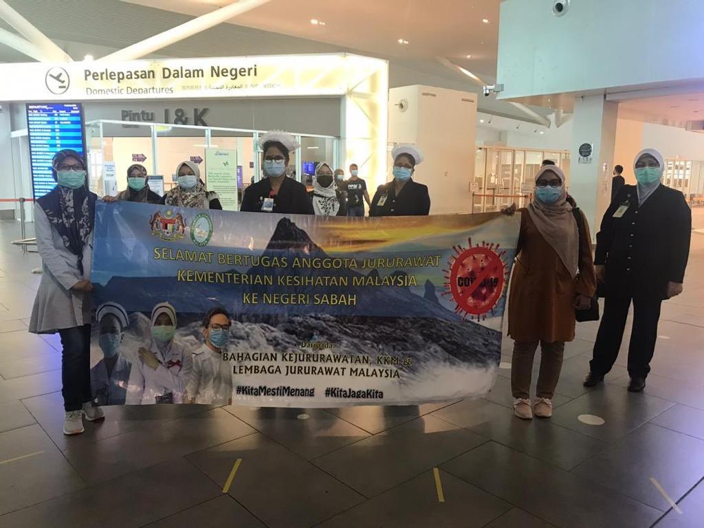 DGHisham's tweet photo. Seramai 11 orang Jururawat KKM telah dihantar ke Hosp Tawau &amp; Hosp Semporna pd pagi tadi. Mereka adalah kelompok pertama pasukan jururawat yg dihantar dr Semenanjung secara berfasa bagi membantu pasukan perubatan di hospital2 yg terkesan akibat peningkatan kes COVID-19 di Sabah. https://t.co/F3ambNQFuZ