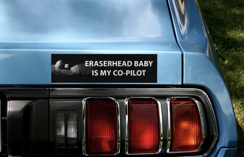 KatKarus's tweet photo. Oh no!!! There’s only one Eraserhead Baby Is My Co-Pilot bumper sticker left!!

Who will be the last person blessed with this cursed sticker?

https://t.co/1eJuOAhrPe

#DavidLynch #eraserhead #eraserheadbaby #bumpersticker #etsy https://t.co/0c2Xvsj1Cm