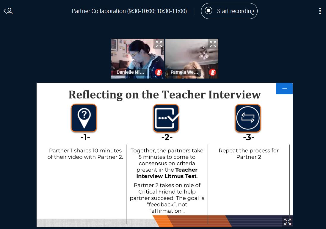 GlennaEWyatt's tweet photo. We are really doing this!!! Advanced Coaching Academy participants are in pairs watching each other's Teacher Interview videos and giving each other feedback based on the @LastingerCenter Litmus Test. ALL VIRTUAL and they are nailing it! @ocpsPL https://t.co/BWOgftgvRu