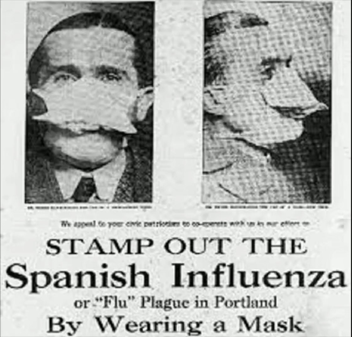 The “health man” says wear a “mask/veil” for “almost absolute prevention” or be “charged with disturbing the peace.” Initial public compliance: 80%. Meanwhile city health officer and mayor both fined at boxing match for non compliance. (Get a load of those stylish masks)