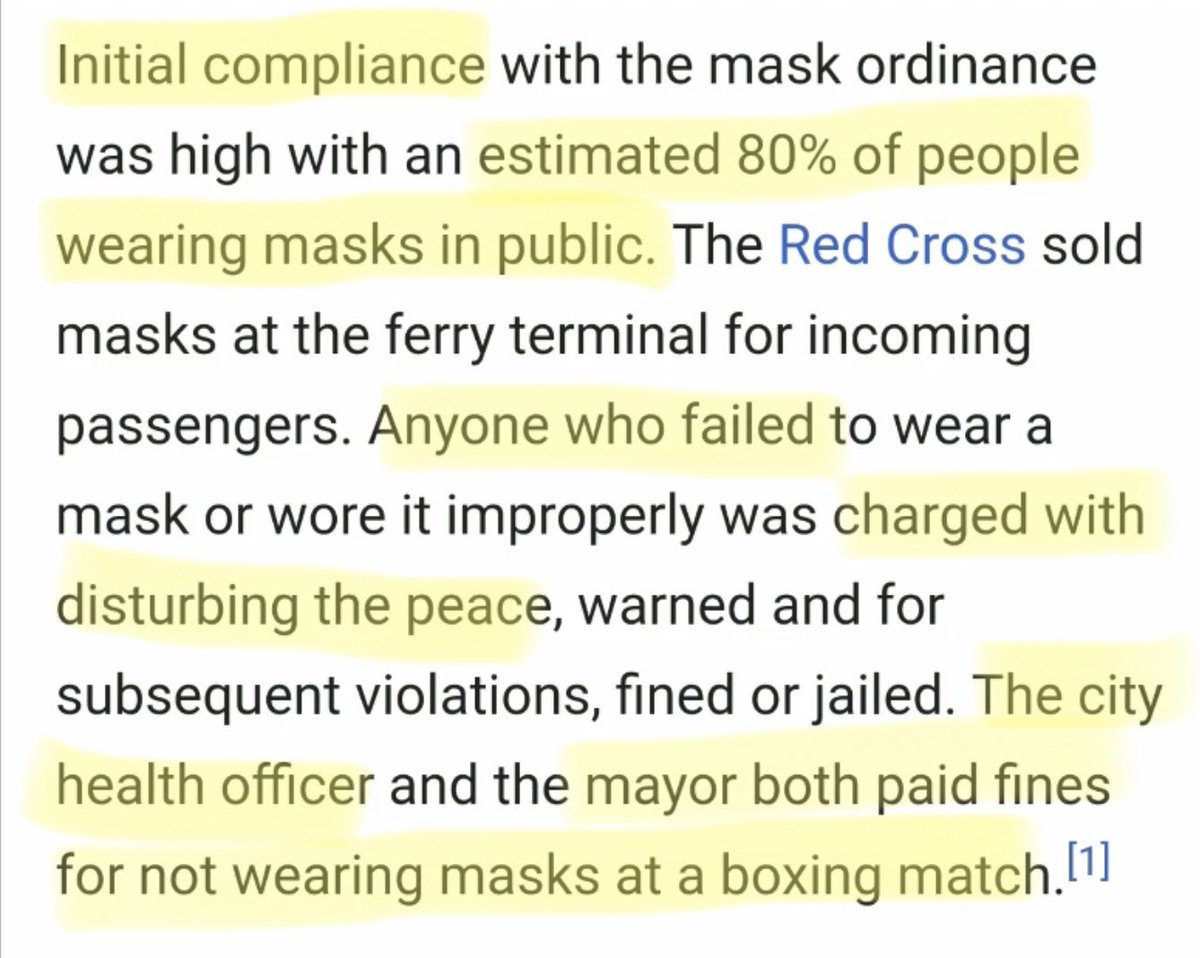 The “health man” says wear a “mask/veil” for “almost absolute prevention” or be “charged with disturbing the peace.” Initial public compliance: 80%. Meanwhile city health officer and mayor both fined at boxing match for non compliance. (Get a load of those stylish masks)