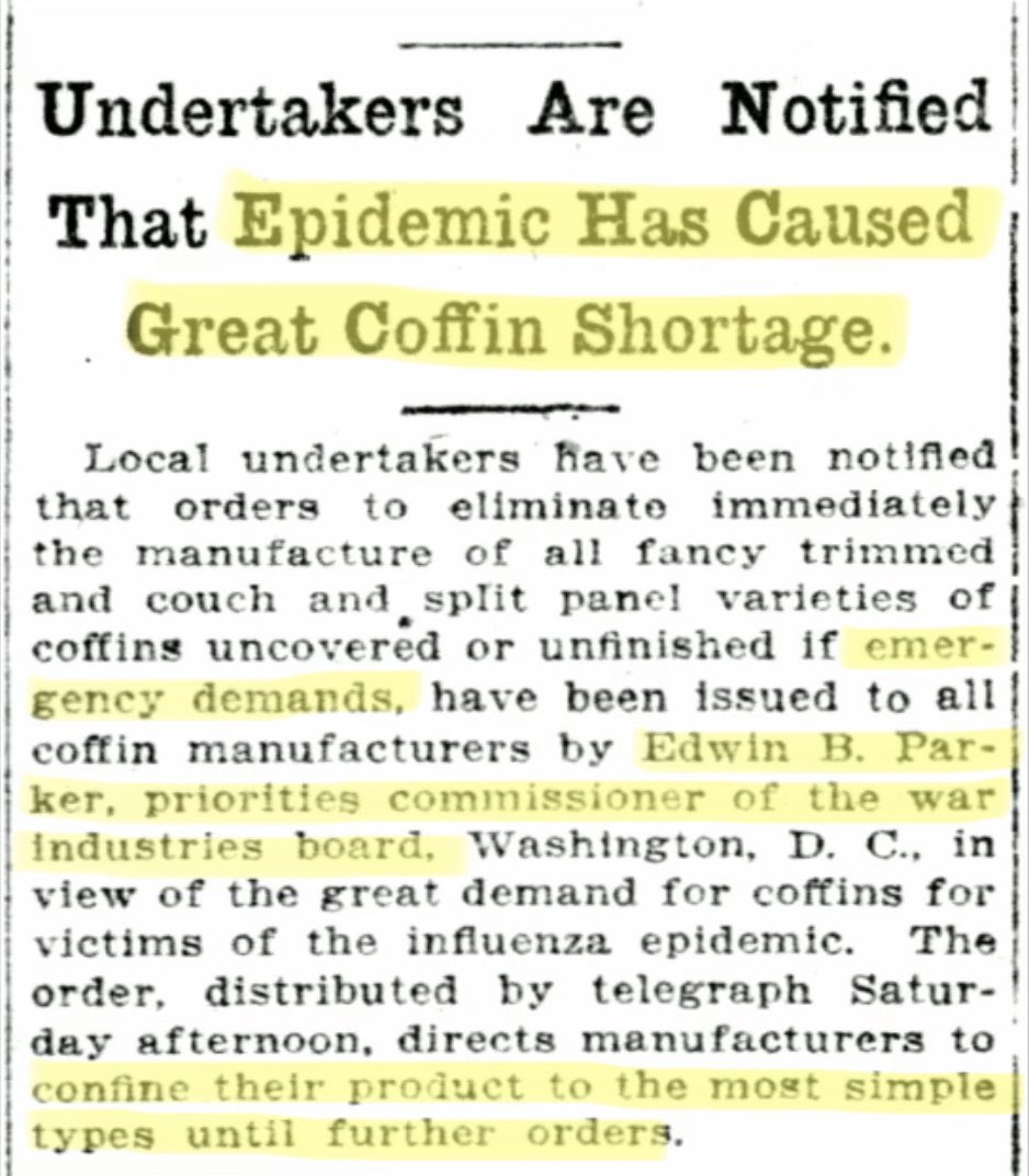 “Emergency demands” came from “War Industries Board” to “confine product to the most simple type” of coffinsToday in plain sight, Indonesia uses “shock coffins” as a way to warn citizens about the dangers of the outbreak