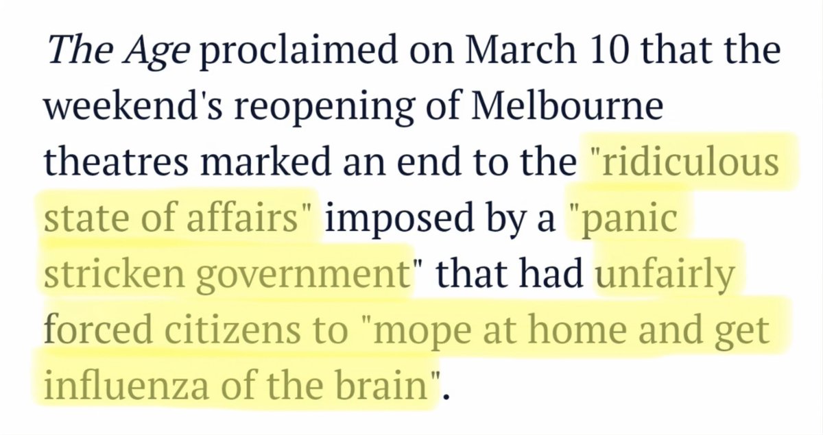 The plandemic began to lose traction, lifting the quarantine “in spite” of the influenza “scare” Referred to as a “ridiculous state of affairs” by a “panic stricken government” that had “unfairly forced citizens to mope and home and get influenza of the brain.”