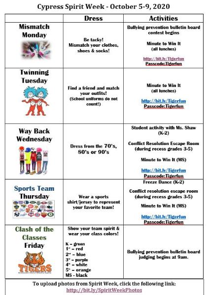 School Spirit Week - Are you ready for some Tiger fun?? Well it's going down Oct.5th - 9th...we hope you join us!! edne.tw/n669692