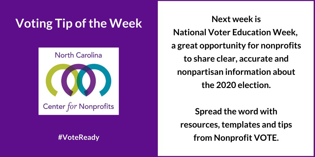 ncnonprofits's tweet photo. Nonprofits can help bridge gaps in our communities when it comes to voter education and #GetOutTheCount activities. Take part in #NVEW2020 next week to boost your efforts #VotingMatters #VoteReady https://t.co/gCThdqVL4u https://t.co/VWXqSdx4MS