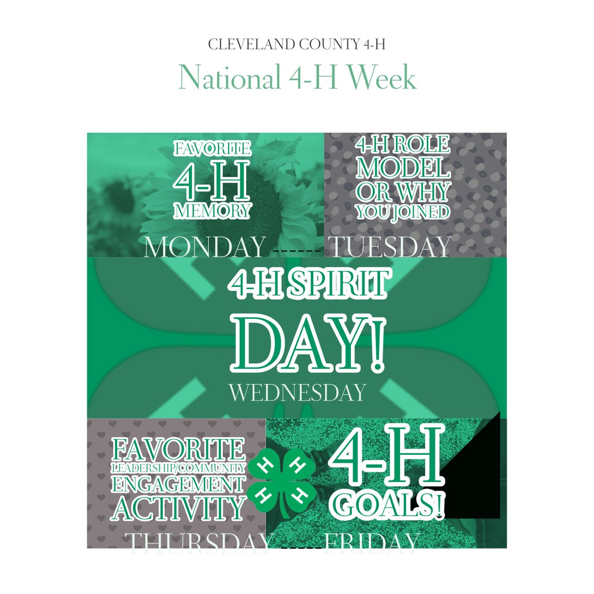 Check out our #National4HWeek challenge! Complete the challenge and be entered into a drawing to win some 4-H swag! Make sure to post every day (parents may post for their children) and use the hashtag #CleveCo4H and #National4HWeek to be entered to win!