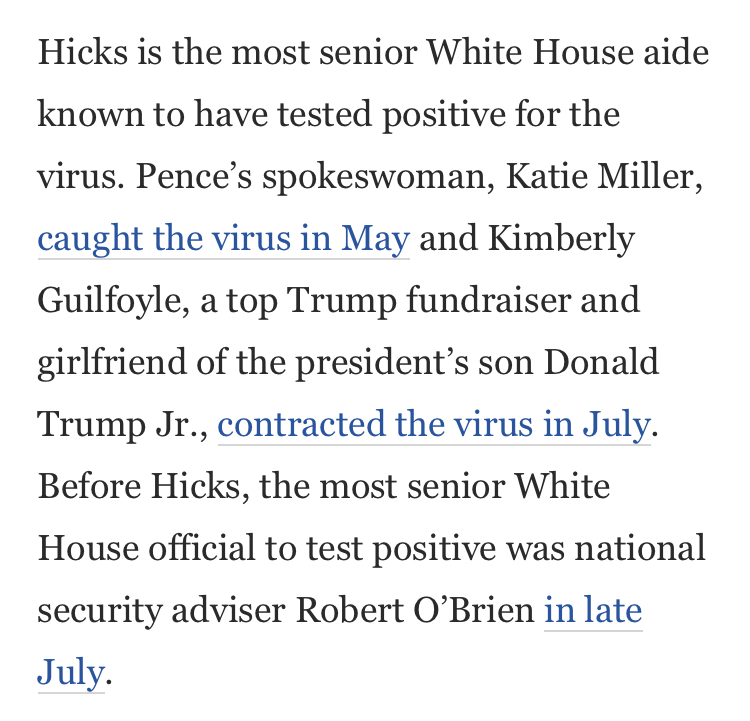 Several members of Trump's entourage have tested positive for SARS-CoV-2 in the past six months. But none of these cases led to a larger outbreak in the White House. Frequent testing means cases can be isolated before the virus spreads. 5/8