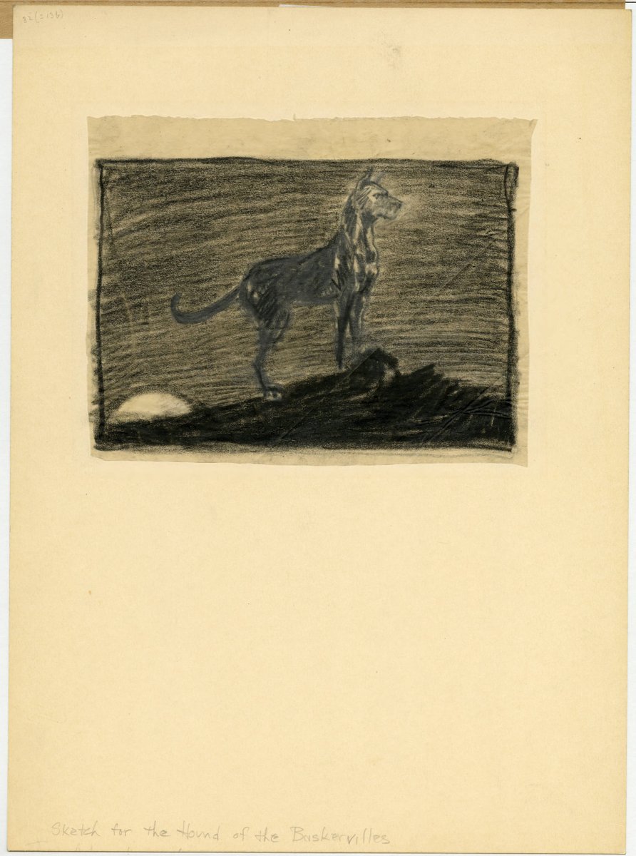 We'll end this week  @SherlockUMN  @umnlib w/ a Steele "Hound" sketch few have seen, part of his work related to the '39 film release. "I find that before the terrible event occurred several people had seen a creature upon the moor." Stay safe & wear a mask.  http://purl.umn.edu/99023 