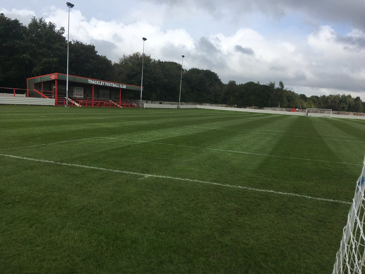 BeakerTAFC's tweet image. Dennyfield looking pristine after being vertidrained this morning. Looking good for tomorrow’s home game against Maltby MW. 
3.00 pm kick off.