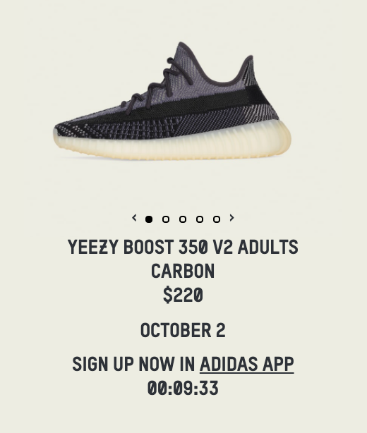 SOLELINKS on Twitter: "Ad: 10mins left enter⏳ Yeezy Boost 350 V2 'Carbon' adidas App DOWNLOAD APP =&gt; https://t.co/uze2MgVwQh https://t.co/13IoP5PbtV" Twitter