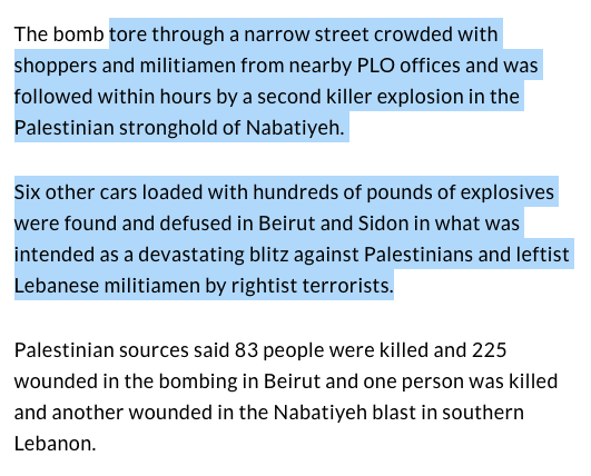 Thankfully, there were no casualties as the bomb "exploded before teachers and students arrived at the school." Schiff then describes in detail the bombings of the previous day 13/ Link to article:  https://www.upi.com/Archives/1981/10/02/A-165-pound-bomb-ripped-through-an-empty-schoolhouse-in/7481370843200/