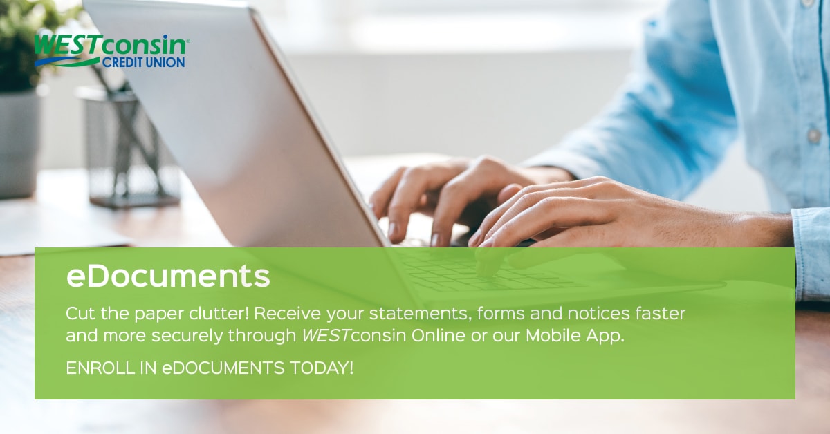 WESTconsinCU's tweet image. Get more with less by going paperless with eDocuments! Receive your paper statements, forms and notices faster and more securely through WESTconsin Online and our Mobile App. Learn more at westconsincu.org/online-mobile-… #environment #eDocuments