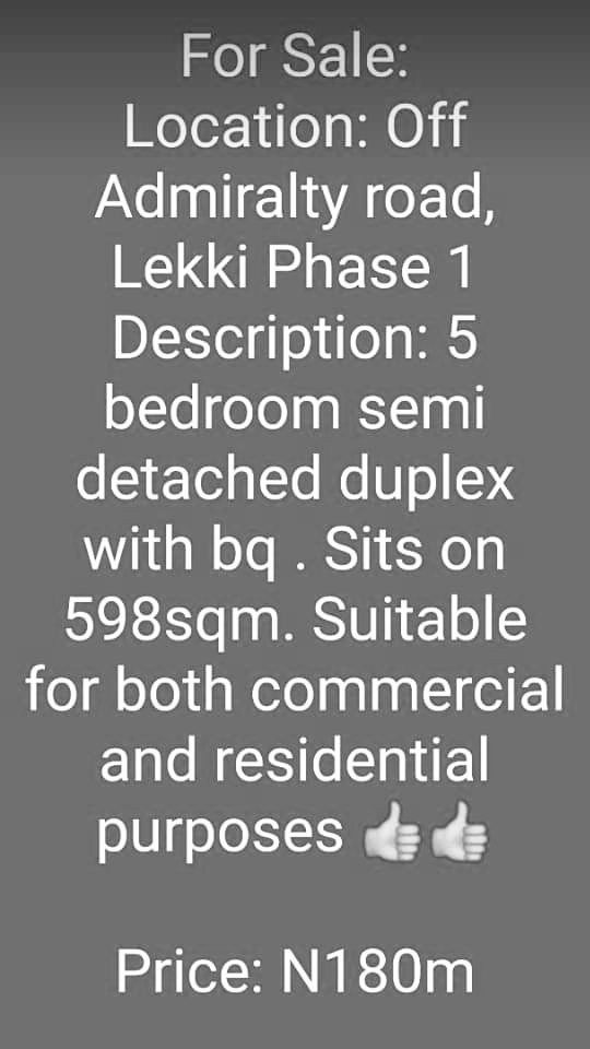 ubosieleh_co's tweet image. FOR SALE.

5 BEDROOM SEMI DETACHED HOUSE + A ROOM SERVICE/BOYS QUARTER.

LOCATION: LEKKI PHASE 1

LAND AREA: 598 m²

PRICE: 180 MILLION NAIRA

Contact us for more details and Inspection;

Email: Snwuba@ubosieleh.com
Call: 08076092379