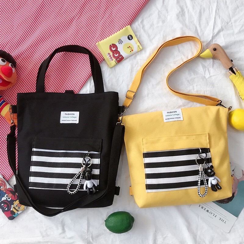 Stripe Totebag RM29___ READY STOCK  POSTAGE : SM RM8 / SS RM11___Product Info:- Canvas material- Able to fit in A4 size books- Size: 35cm (H) x 33cm (L) x 6cm (W)Package include:1* canvas bag1* removable strap