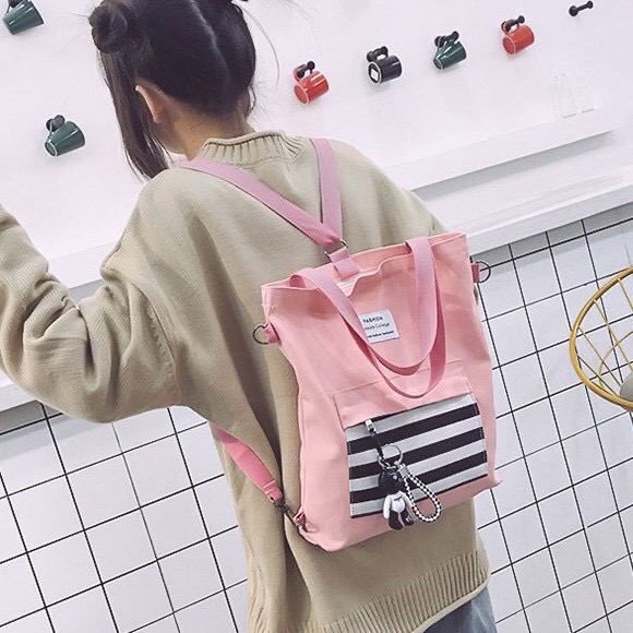 Stripe Totebag RM29___ READY STOCK  POSTAGE : SM RM8 / SS RM11___Product Info:- Canvas material- Able to fit in A4 size books- Size: 35cm (H) x 33cm (L) x 6cm (W)Package include:1* canvas bag1* removable strap