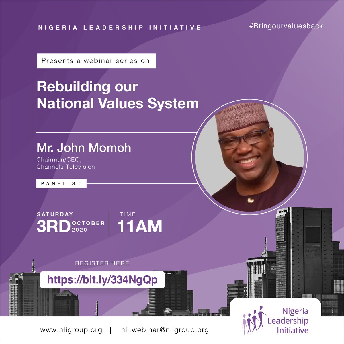 We are delighted to have @joomomoh join our panel of speakers. Mr. Momoh is the Chairman of Channels Media Group and Chairman and Chief Executive Officer of @channelstv. Join us this Sat 3rd Oct at 11am. Click here to register: bit.ly/334NgQp