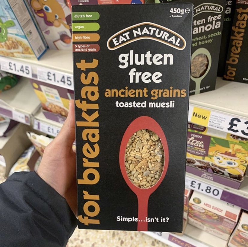 Have you tried our ancient grains toasted muesli? Find it in the gluten free aisle <a href="/tescofood/">Tesco Food</a>, or <a href="/ocado/">Ocado</a> vegan ✅ gluten free ✅ high fibre ✅ 5 types of ancient