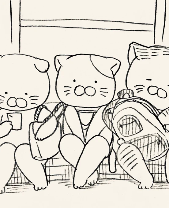 カバンやリュックに乗られるネコ 