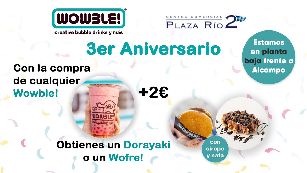WowbleBubbleTea's tweet photo. Estamos cumpliendo 3 años en Wowble! de Plaza Río 2 en #Madrid y tenemos esta promoción Wow 🤩!  Válida hasta el 31 de octubre.
Os esperamos 💥 #plazario2 #madridespaña #madridspain #octubremadrid https://t.co/Epi1pvHzTm