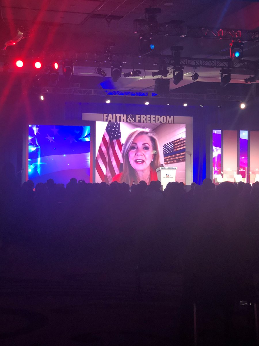 Senator  @MarshaBlackburn is at the conference but she’s delivering remarks from backstage because she was exposed to the president this week. “We pray for the president and Mrs. Trump, his team, and we know we’re all praying for a speedy recovery."  #gapol