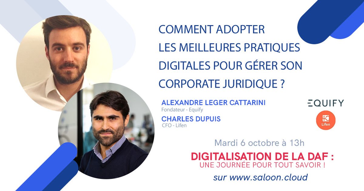Rejoignez-nous mardi lors d'une session live <a href="/SaloonCloud/">Saloon</a> en compagnie de <a href="/lifen_fr/">Lifen</a> pour tout vous dire sur la digitalisation du droit des sociétés (AG, levée de fonds, attribution de BSPCE, ...) 👉 lnkd.in/eanz-98