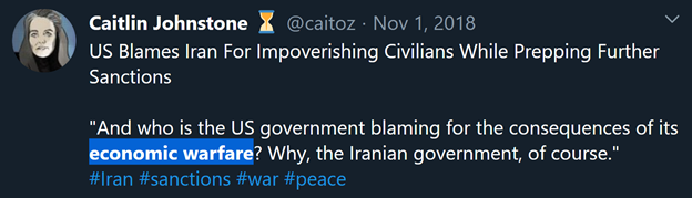 6)Notice how Johnstone also parrots Zarif’s talking point on accusing the U.S. of “economic warfare” against Iran’s regime.Coincidence? I think not.