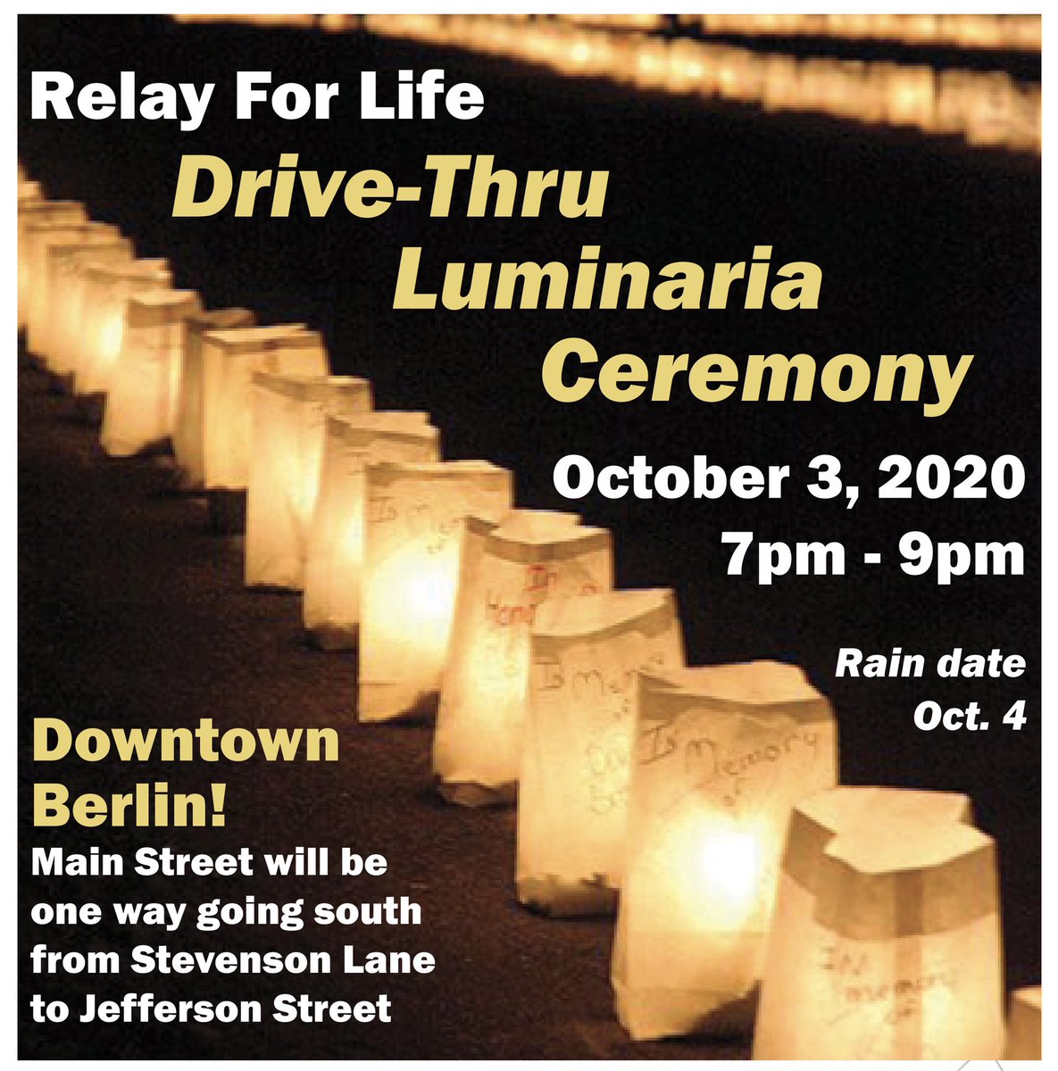 500 Luminaria will light up Berlin Main Street tomorrow, Saturday, October 3rd from 7-9pm. 
💗🕯
The 500 lighted luminaria are a celebration of honor and remembrance...