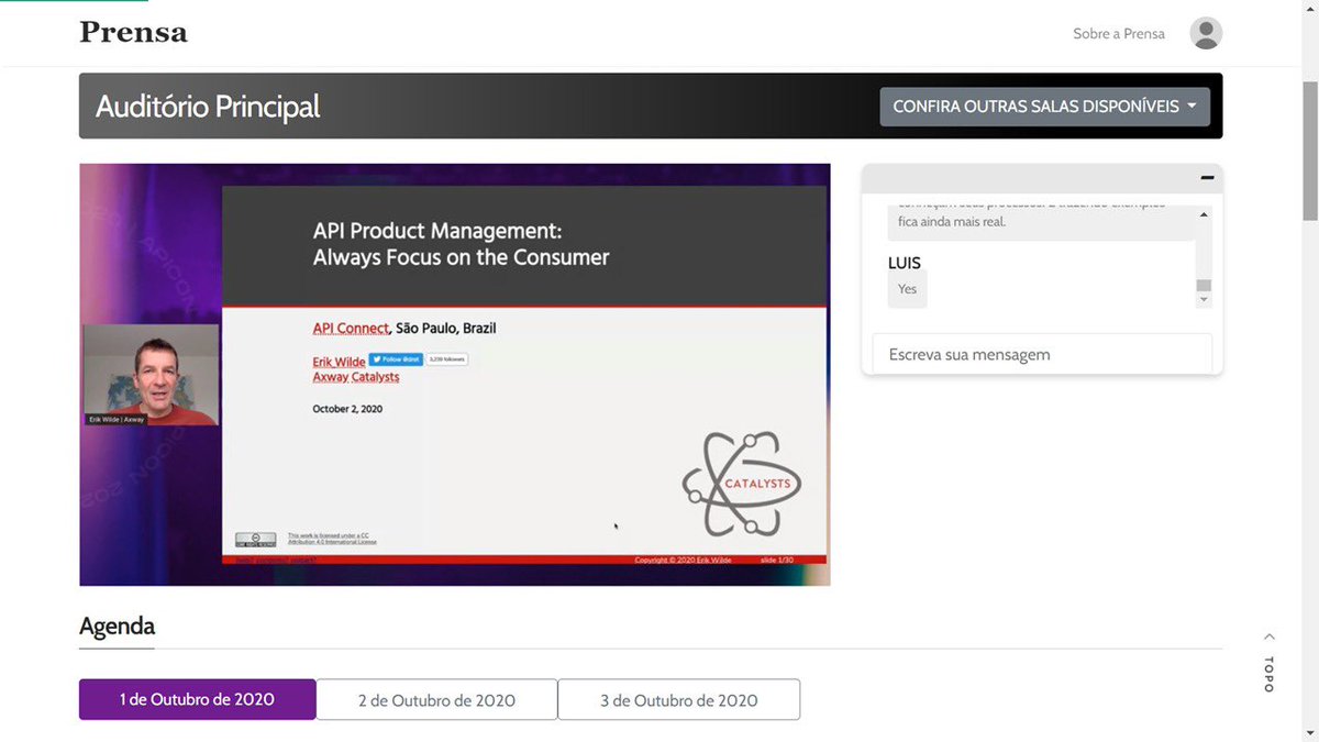 I really miss being at an event. But until then, we enjoy the virtual ones! <a href="/dret/">Erik Wilde</a> is live now at APICON Brazil talking about #api product management. Go <a href="/Axway/">Axway</a> catalysts!