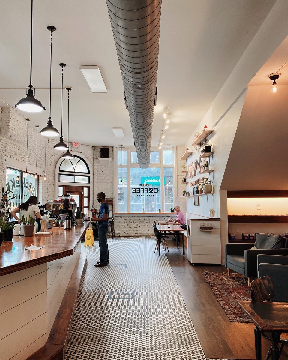martincraster's tweet photo. Popped into @bespokecoffeenc yesterday when visiting Wilmington, NC. Beautiful interior!  Loved the illustrations, and overall design. 

If I were to open a coffee store, Bespoke would be on the inspiration list. 😍 https://t.co/5qtl7u5krG
