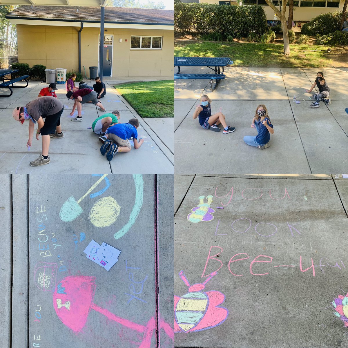 MrS2teacher's tweet photo. 5th grade sharing puns of encouragement with the lower grades. Its a great day to be a coyote @CrestCoyotes @lifeneastcounty https://t.co/emS6fr9YPC