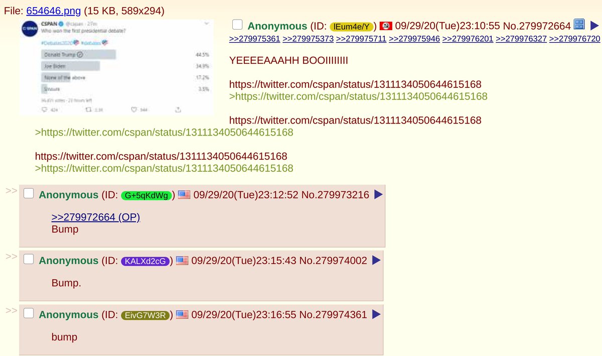 When a  #4Chan user says that  @JoeBiden won by a little bit and Trump still thinks he won after 4Chan vote brigades targeted the Cspan polls...