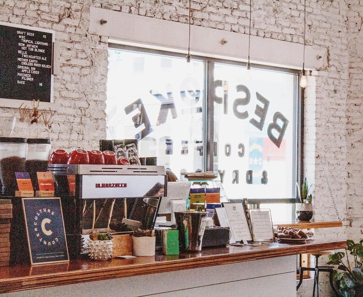 martincraster's tweet photo. Popped into @bespokecoffeenc yesterday when visiting Wilmington, NC. Beautiful interior!  Loved the illustrations, and overall design. 

If I were to open a coffee store, Bespoke would be on the inspiration list. 😍 https://t.co/5qtl7u5krG