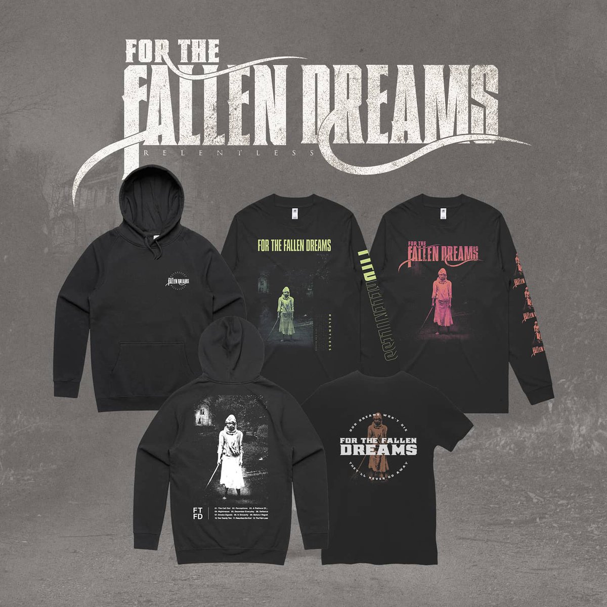 FTFDband's tweet photo. To celebrate the recent 11th anniversary of 'Relentless' we put together a very limited merch line.

It's a one time print of 50 per item per region. Once they're gone - they're gone for good. No reprint. Grab one now!

Link in bio. https://t.co/XWdLZYia3i