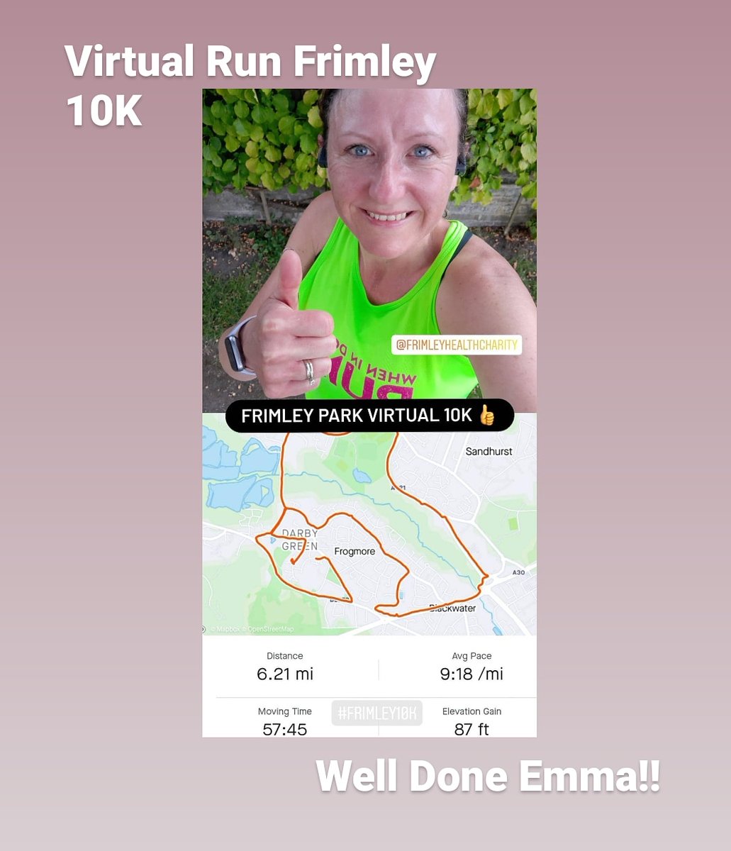 FHealthCharity's tweet photo. Yay!
Well done Emma
For completing 10k in our first ever virtual Run Frimley 

You star...Thank you for your support

Event finishes Sunday 4th
Still time to enter 2.5k or 10k

https://t.co/XxTuXR6o6g

#RunFrimley #virtualevent #fundraiser #thankyou #strokeappeal #strokeunit https://t.co/KMBjADsUf3
