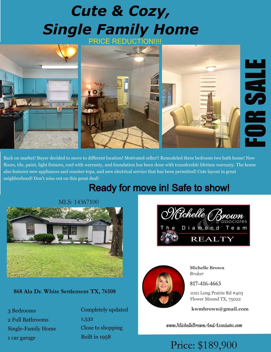 DiamondTeamRlty's tweet photo. 868 Ala Dr. White Settlement TX, 76108 

#DiamondTeam #homeforsale #homeforsalewhitesettlement #remodeled #updated #moveinready https://t.co/zwns0qfJqv