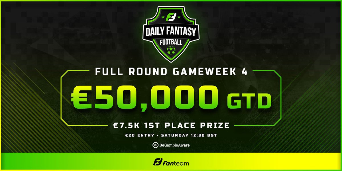 FanTeamOfficial's tweet photo. 🎫 ⚽️ TWITTER GIVEAWAY ⚽️ 🎫

Want to win 1️⃣ of 5️⃣ €20 entries to our 𝙂𝙖𝙢𝙚𝙬𝙚𝙚𝙠 4 𝙁𝙪𝙡𝙡 𝙍𝙤𝙪𝙣𝙙 #FPL contest, which has a €50K prize pool &amp; €7.5K to the winner?

Of course you do!

𝙃𝙤𝙬 𝙩𝙤 𝙚𝙣𝙩𝙚𝙧:

1️⃣ Retweet.
2️⃣ REPLY with your FanTeam username. https://t.co/JSOrKFBYkR