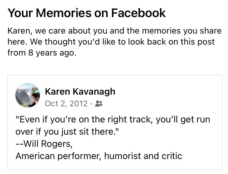 KarenQuips's tweet image. Thanks for the Facebook Memory as I sit on my couch during a pandemic. Read the room Facebook. #socialmedia #socialmediafail #Facebook