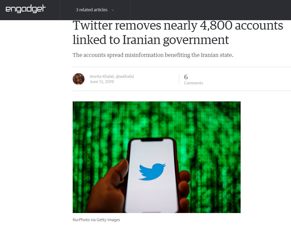 11)Johnstone rushed to Iran's support when Twitter suspended approximately 130 regime-associated accounts for “attempting to disrupt the public conversation during the first 2020 US Presidential Debate.”Iran has a history of using fake Twitter accounts. https://www.engadget.com/2019-06-13-twitter-removes-iran-accounts.html?guccounter=1&guce_referrer=aHR0cHM6Ly93d3cuZ29vZ2xlLmNvbS8&guce_referrer_sig=AQAAAJMl-0CQMH8lShUyC-K7ly_b2htxGldEbsqz9nvdtW7bcw2lYitqGGeu5o5hVRuJ5rXJ6OKsjBpqQ5WqlMj1r1dNPzVUsH058d428QFzrV-cxwFmJ1DQvfG5VozSHSDl0iFoyYEmzI9e5qwjKEoee_5a18l9Y_NQH3kOCYOFWsni